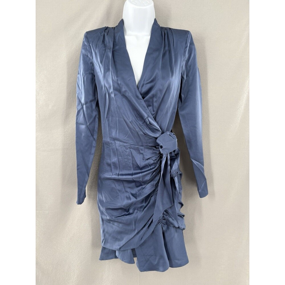 Veronica Beard 0 Womens Dress Silk Agatha Ruched Long Sleeve Stretch Blue NWT